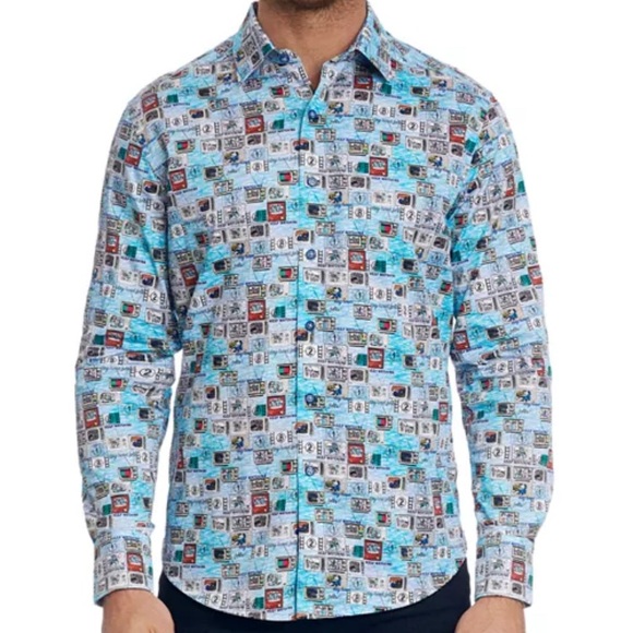Sz 4X Men’s Robert Graham Stay Tuned TV Print Classic Fit Button-Down Shirt - Picture 12 of 12